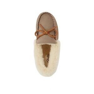 CLARKS SUEDE FAUX FUR MOCCASINS SLIPPERS INDOOR OUTDOOR CABIN LOUNGE Gray 9